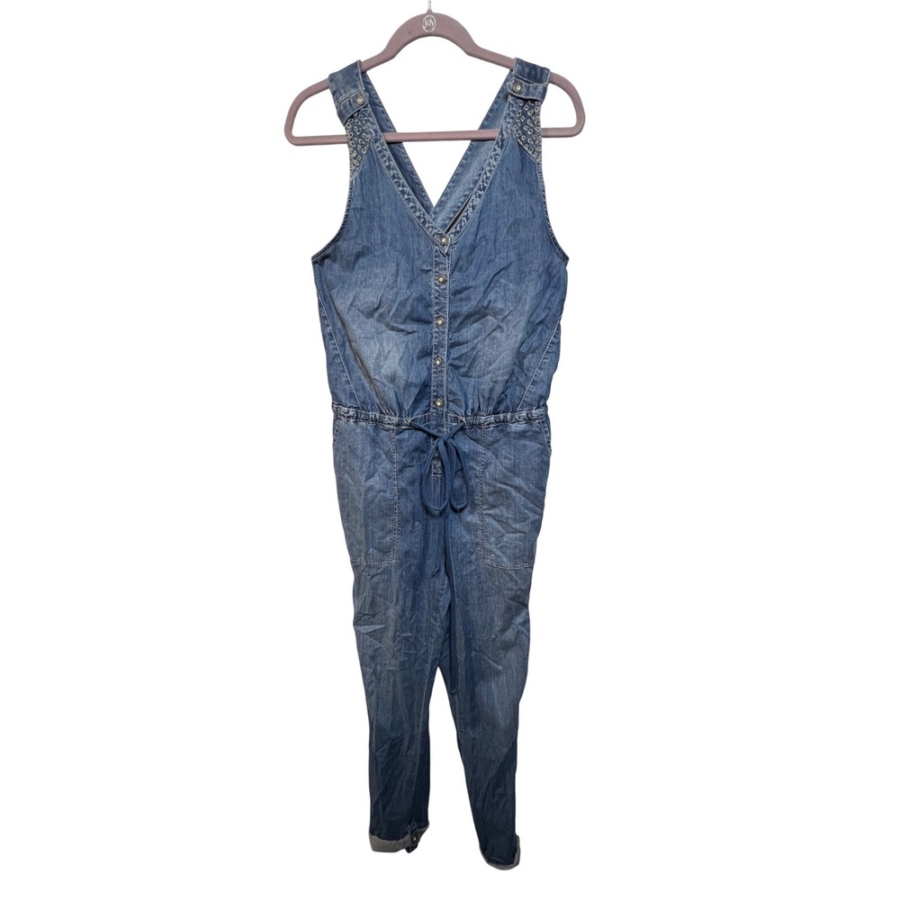 Holding Horses Anthropologie‎ Blue Denim Eyelet Jumpsuit Tencel Blend Size 8